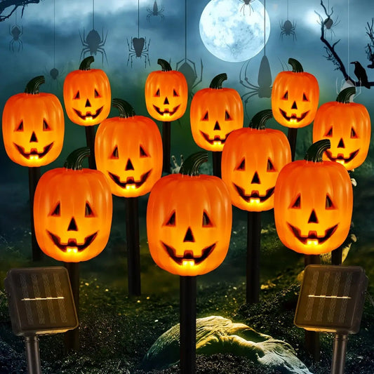 Lighted Halloween Pumpkin and Ghost Solar Decor Set