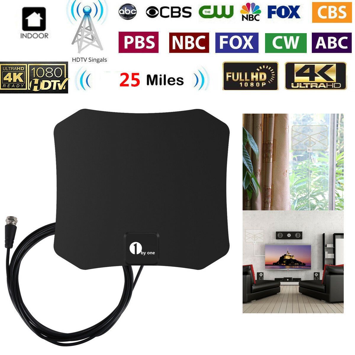 Indoor HDTV Antenna with Amplified Reception