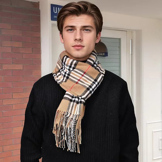 Luxury Plaid Cashmere Winter Scarf for Men